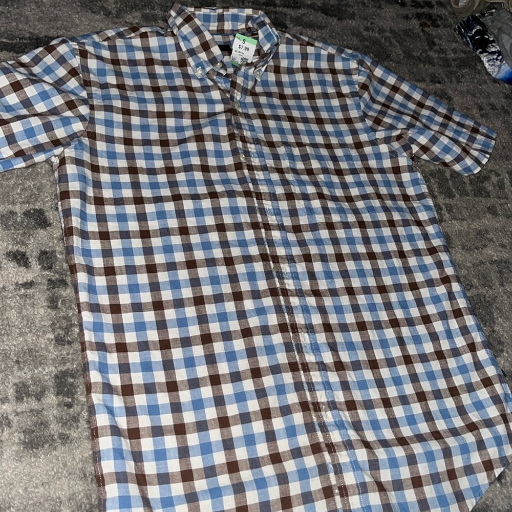 Brown And Blue Plaid Button Up